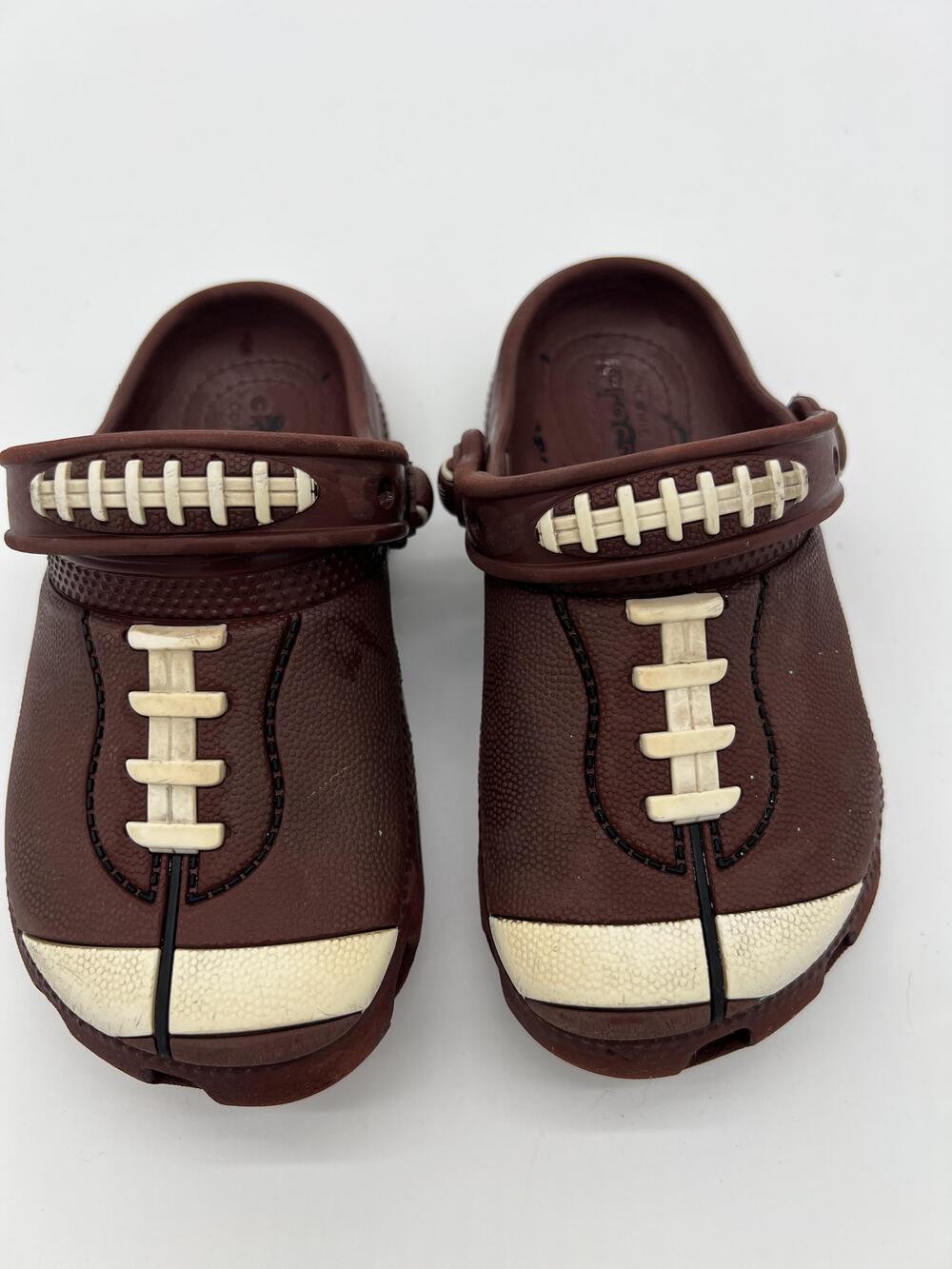 Crocs Football Clog Shoes Kids Size 8 Brown Slip On Sports Theme Comfort